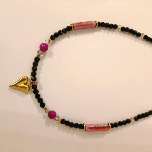 Heart necklace 632 new, black and pink
