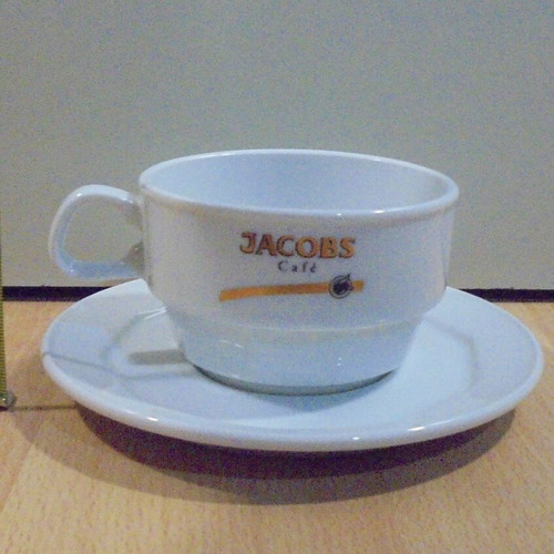 Jacobs coffee two promotional porcelain cups for cappuccino or chocolate like new with saucers