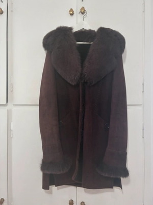 Fur Long Coat like new, chocolate color, size XL