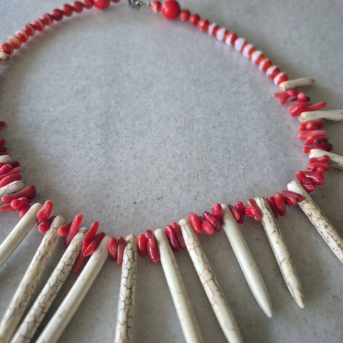 Summer necklace handmade with red pearls made to order