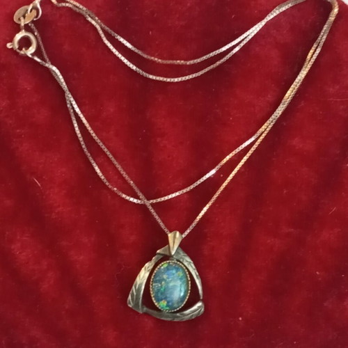 Silver 925 necklace with gold-plated opal, vintage, 40cm chain