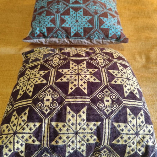 Decorative pillows handmade set like new, embroidered cross-stitch