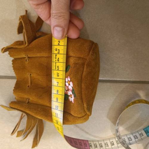 Small suede leather pouch brown used with handmade painting