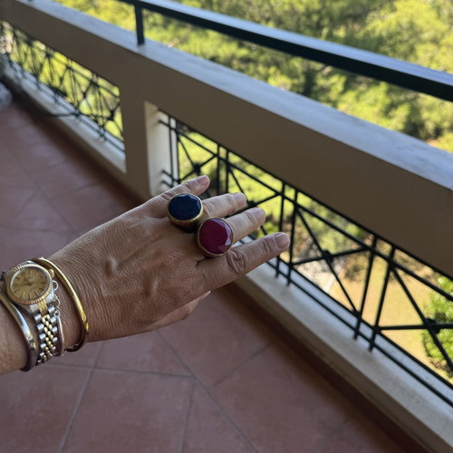 Tiklari Moroccan Turkish rings set used, gold-plated brass with semi-precious stones