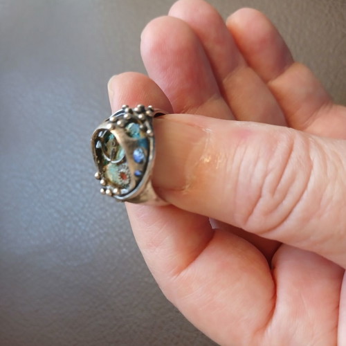 Silver 925 ring with gears and enamel, handmade, like new