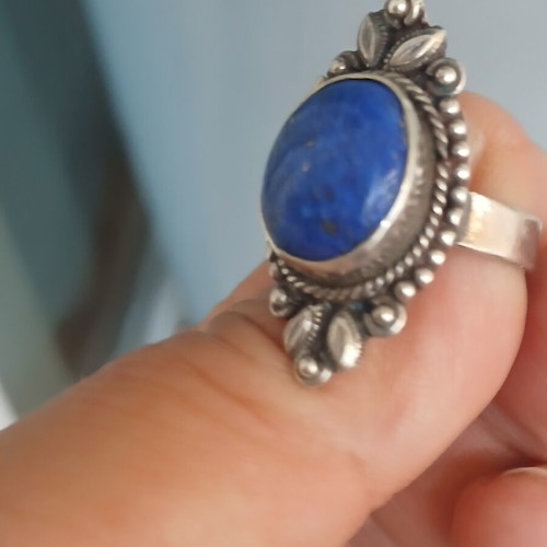 Handmade silver-plated ring with genuine lapis lazuli, 17.5 mm