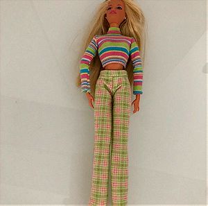 BARBIE DOLL with BLOND HAIR, Stripes Blouse and Yellow checkers trousers used