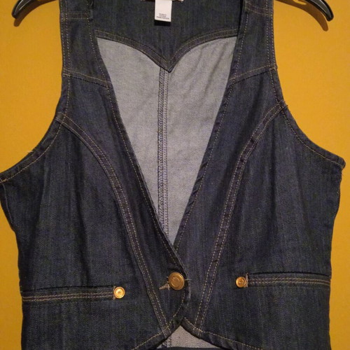 Denim sleeveless top MNG size L new, blue with gold details