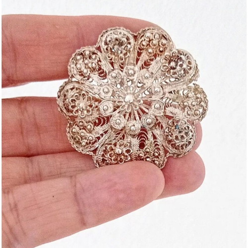 Silver Gianniotiki brooch used, large, old, 925 silver
