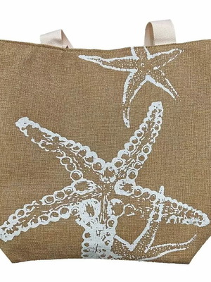 Straw beach bag with starfish new 47x35x13cm