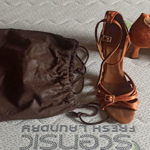 Latin shoes used, leather, gold beige, size 38