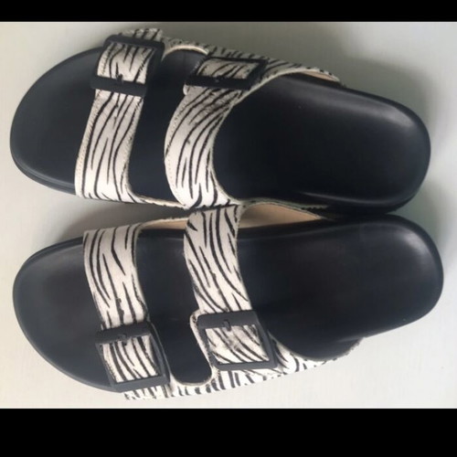 Ateneo Leather Flatform Sandals with Zebra Print, New, Size 38