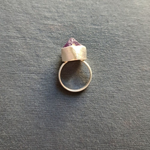 Statement Ring with Raw Amethyst Silver 925 New