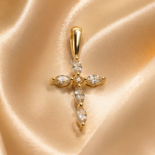 Silver cross 925 gold plated with moissanite, like new