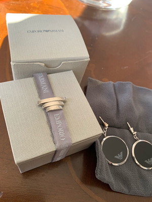 Emporio Armani stainless steel and enamel earrings, black and silver