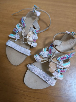 Handmade leather sandals refurbished, colorful, size 41