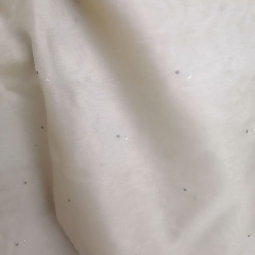 Organza fabric with rhinestones new, height 2.80m, transparent ice beige