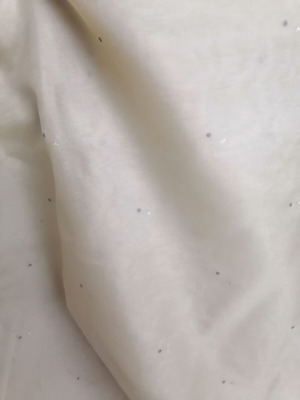 Organza fabric with rhinestones new, height 2.80m, transparent ice beige