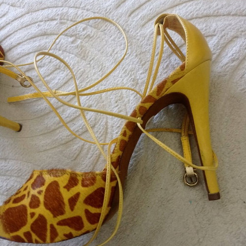 Schutz high-heeled sandals used, yellow-brown, size 40, pony leather