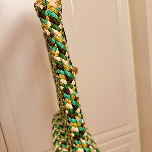 Woven tote bag like new with leather handles multicolor