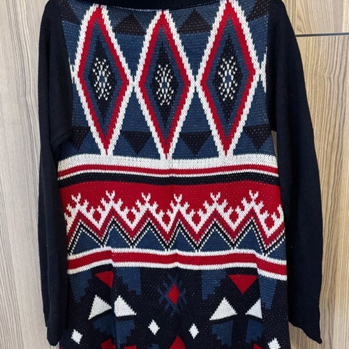 Women's clothing set like new, cardigan, turtleneck, pants in blue and red