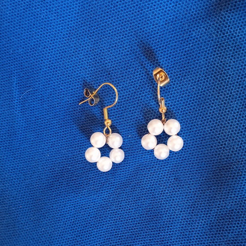 Pearl Flower Ioanart Handmade Earrings New, White and Gold