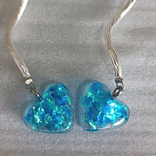 Heart earrings new handmade with resin and natural stone blue pink