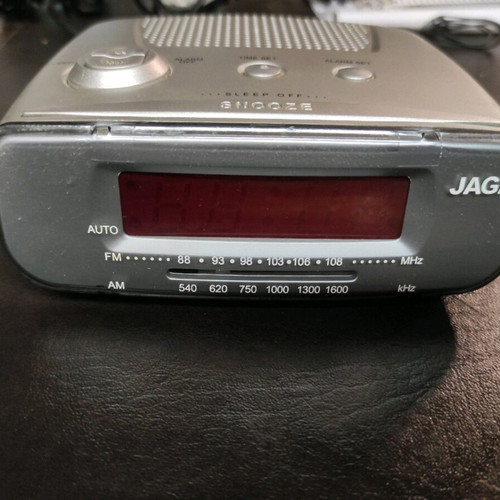 Jaga digital alarm clock used, tabletop with radio