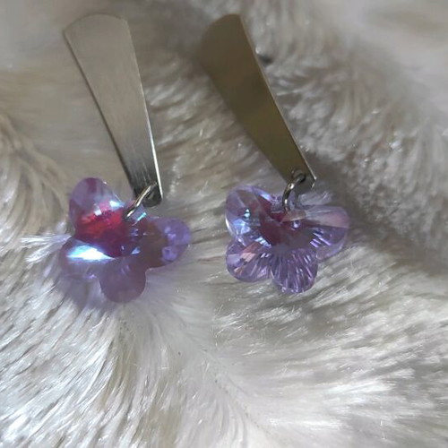 Women's earrings with purple crystal butterfly shape new