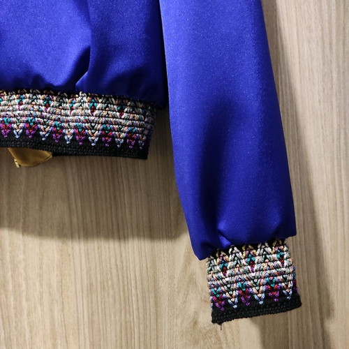 Handmade Bomber Jacket new, blue-purple with embroidered knit trims