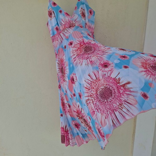 John Zack Vintage Y2K Asymmetric Pleated Dress new, blue and pink