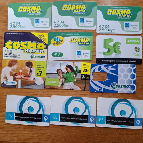 Mobile phone cards used, pack of 93, Tim-Telestet-Wind-Cosmote-Q-Telecom-Vodafone