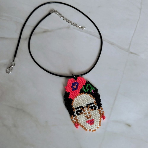 Frida Kahlo necklace with miyuki made to order, multicolor