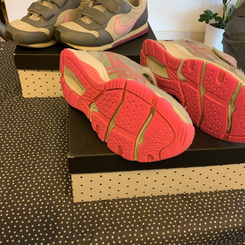 Nike and Asics athletic shoes used, size 33.5, gray with pink details