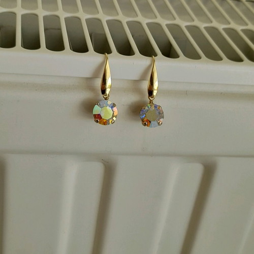 Earrings with iridescent crystal new, gold-plated steel 316