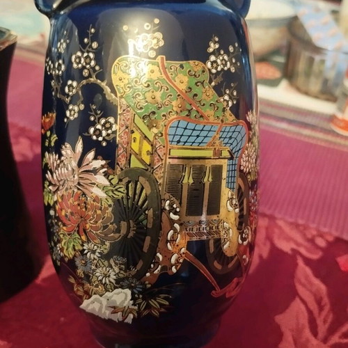 Two Hand Painted Vases Like New, Dark with Gold