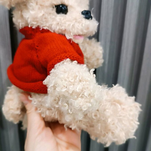 Handmade knitted puppy new with movable joints and pink or red blouse