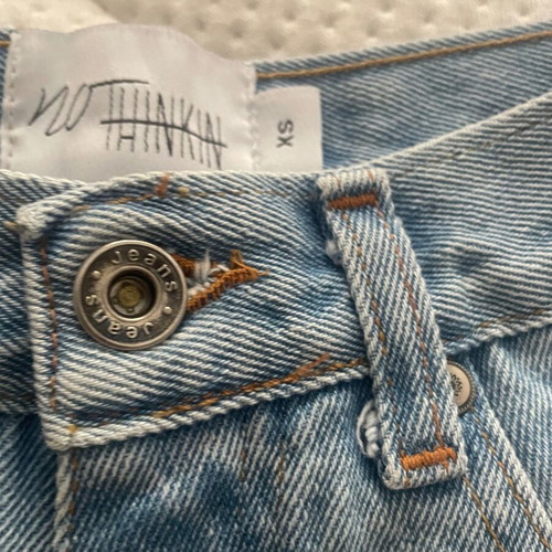 No Thinkin denim shorts like new, turquoise and blue, size XS