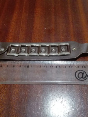 Rock/disco accessory bracelet used, leatherette with metal chain