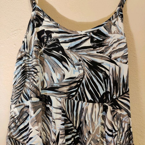 Dress with palm/leaf print straps new, airy, cotton
