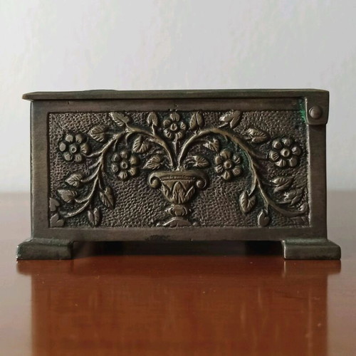 Antique bronze handmade box used, numbered artwork