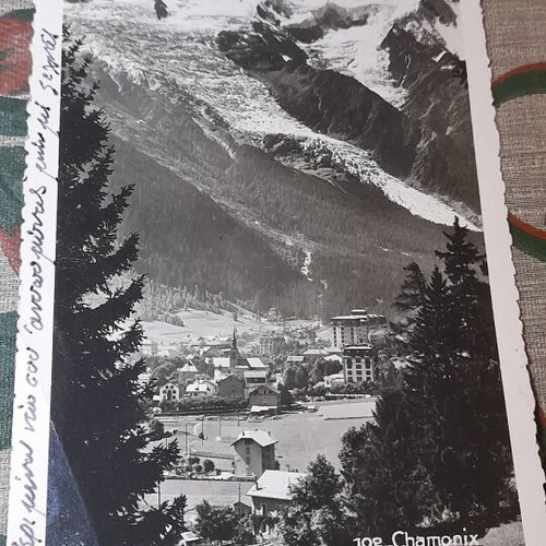 Vintage Chamonix 1947 postcard like new, Greek handwritten letter