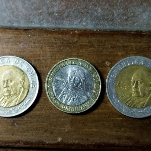 Peso coins used, set of three from Chile