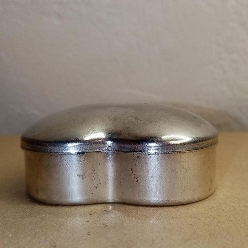 Vintage silver plated baptism box used, heart shape 6x6 cm