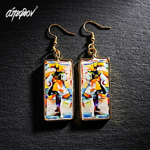 Amoda I handmade earrings with abstract design, multicolor, gold-tone