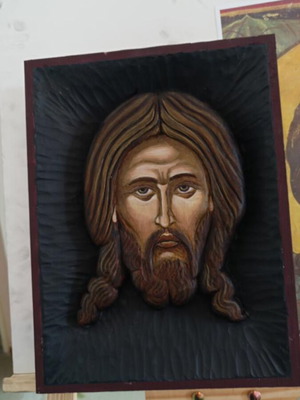 Handmade Christ icon new, carved on linden wood