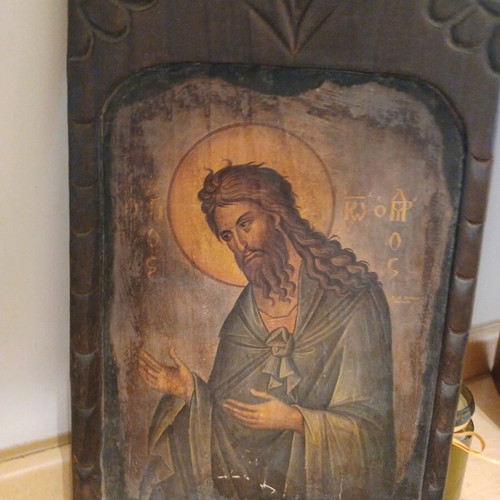 Wooden icon of John the Baptist with guarantee