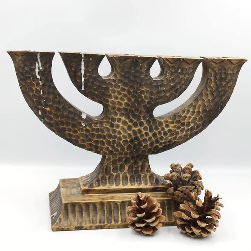 Wooden candlestick used, handmade, Swedish vintage