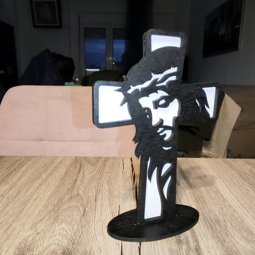 Wooden handmade tabletop cross with Christ figure new