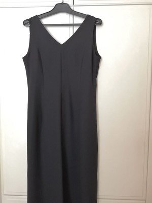 Black evening jumpsuit, sleeveless, V-neck and back, crepe fabric, Small/Medium